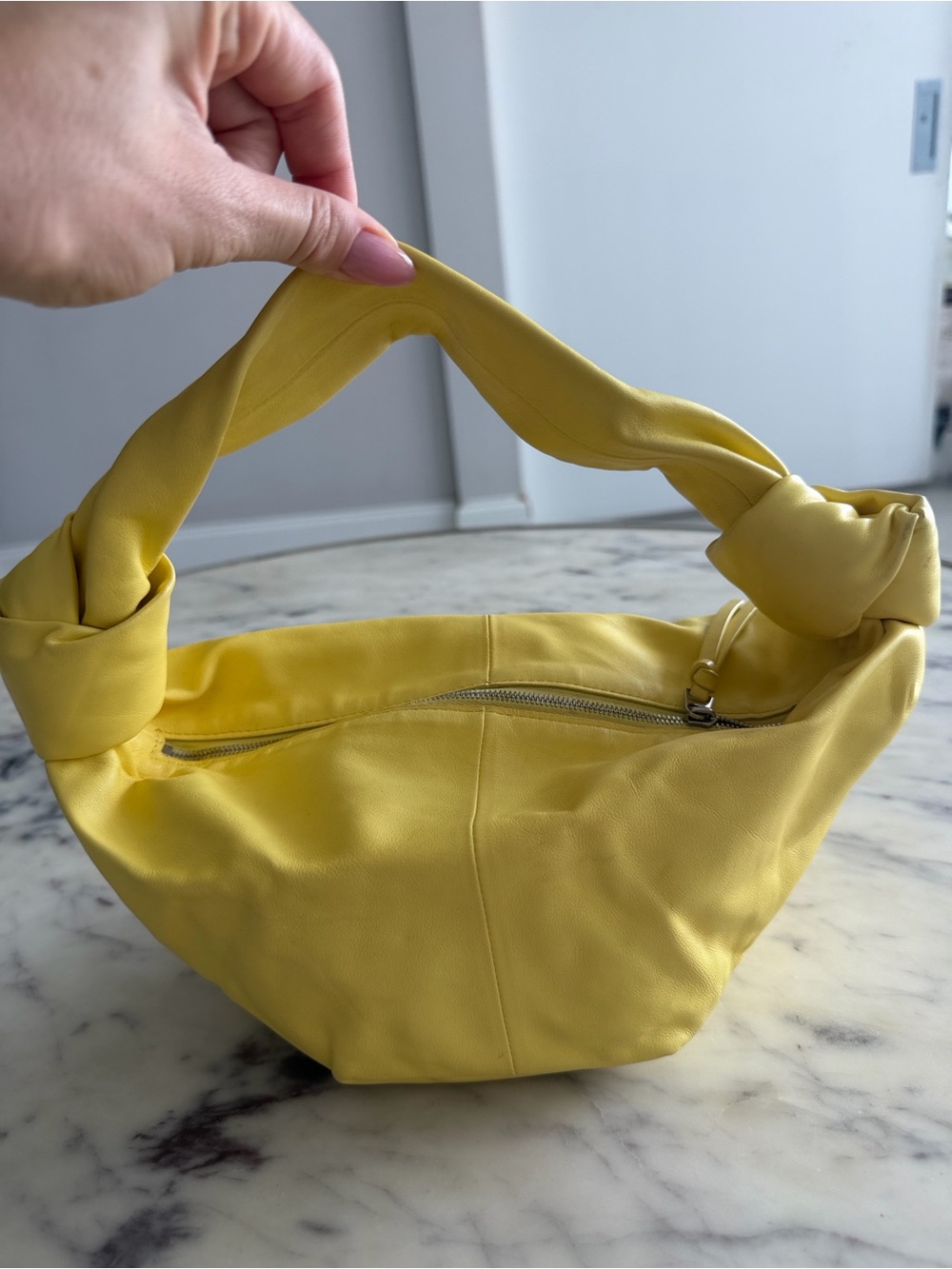 Bottega Veneta Yellow Leather Mini Double Knot Hobo Bag